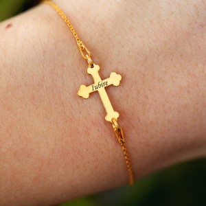 Stavros - Bratara personalizata cruce din argint 925 placat cu aur galben 24K