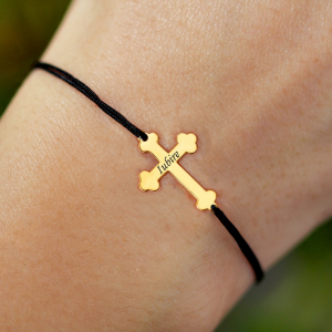 Stavros - Bratara personalizata snur si cruce din argint 925 placat cu aur galben 24K