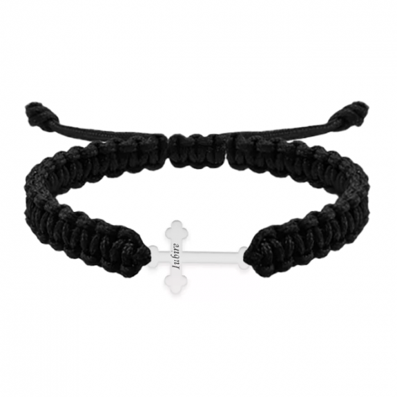 Stavros - Bratara personalizata snur impletit cruciulita si nume gravat din argint 925 Stavros - Bratara personalizata snur impletit cruciulita si nume gravat din argint 925