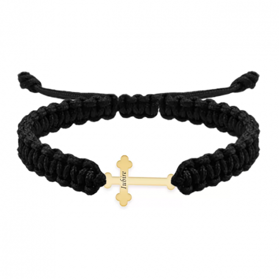 Stavros - Bratara personalizata snur impletit cruciulita si nume gravat din argint 925 placat cu aur galben 24 karate Stavros - Bratara personalizata snur impletit cruciulita si nume gravat din argint 925 placat cu aur galben 24 karate