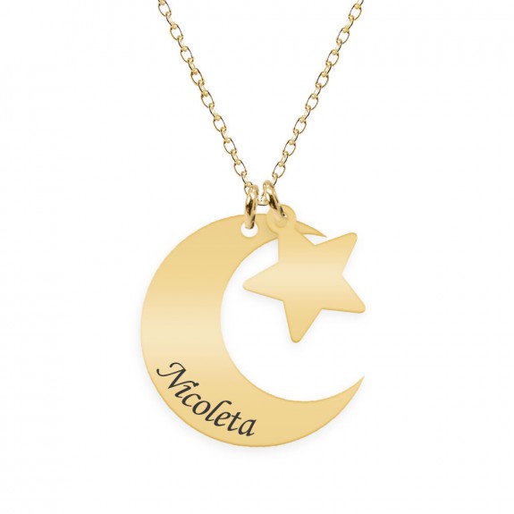 Stella - Colier din argint 925 palcat cu aur galben 24K personalizat - Semiluna si Stea Stella - Colier din argint 925 palcat cu aur galben 24K personalizat - Semiluna si Stea