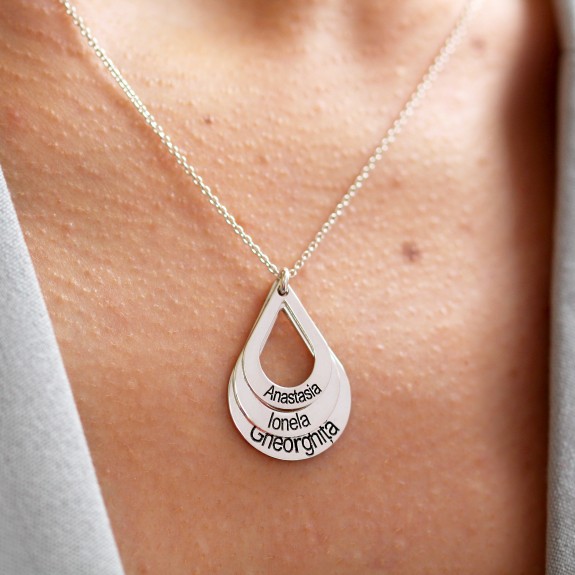 Suze - Colier personalizat lacrimi si nume din argint 925 placat cu aur roz