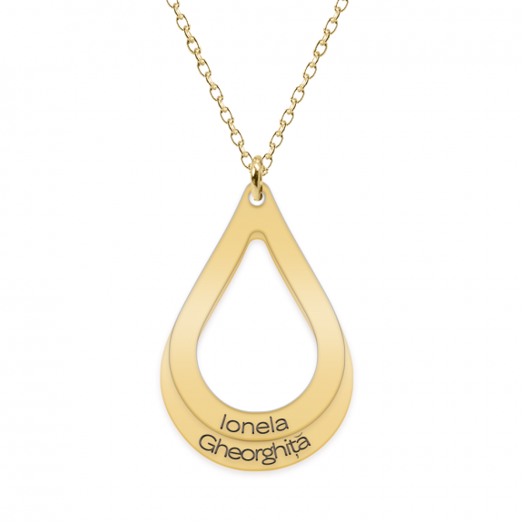 Suze - Colier personalizat lacrimi si nume din argint 925 placat cu aur galben 24K