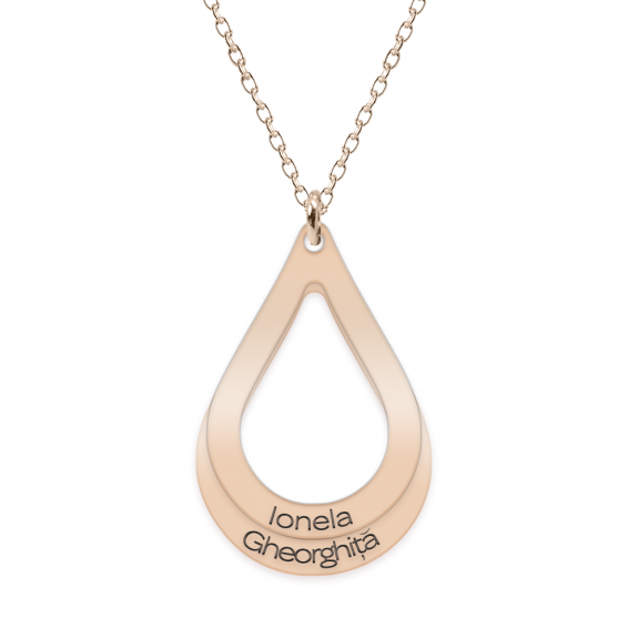 Suze - Colier personalizat lacrimi si nume din argint 925 placat cu aur roz