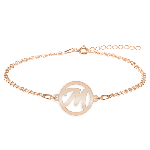 Teo - Bratara personalizata litera decupata din argint 925 placat cu aur roz