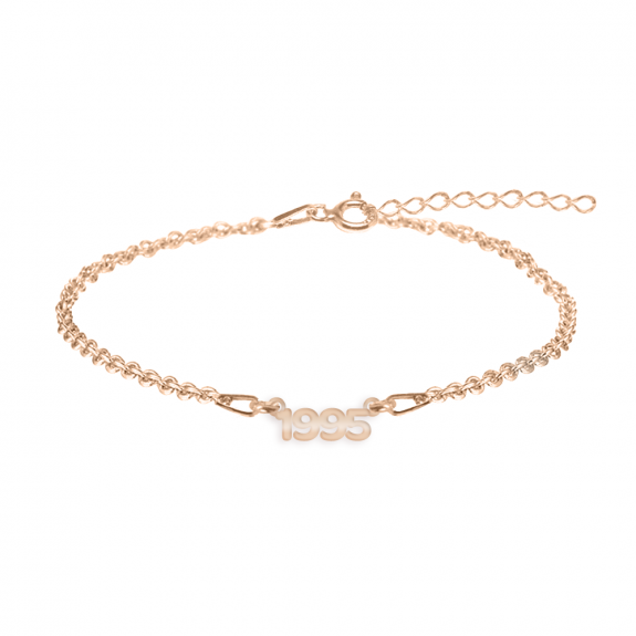 Time - Bratara personalizata cu an pentru picior din argint 925 placat cu aur roz