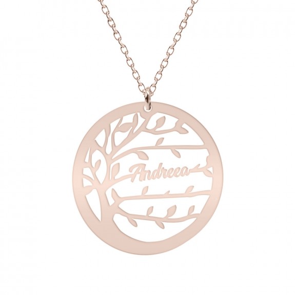 Tree - Colier personalizat copacul vietii si nume din argint 925 placat cu aur roz