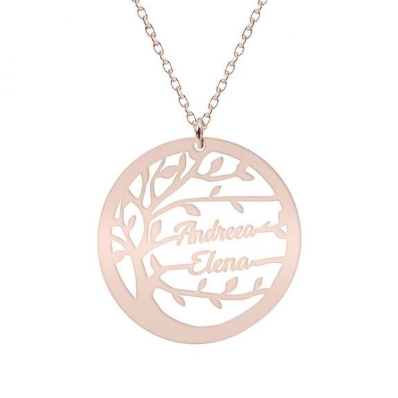 Tree - Colier personalizat copacul vietii si nume din argint 925 placat cu aur roz