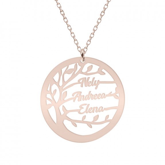 Tree - Colier personalizat copacul vietii si nume din argint 925 placat cu aur roz