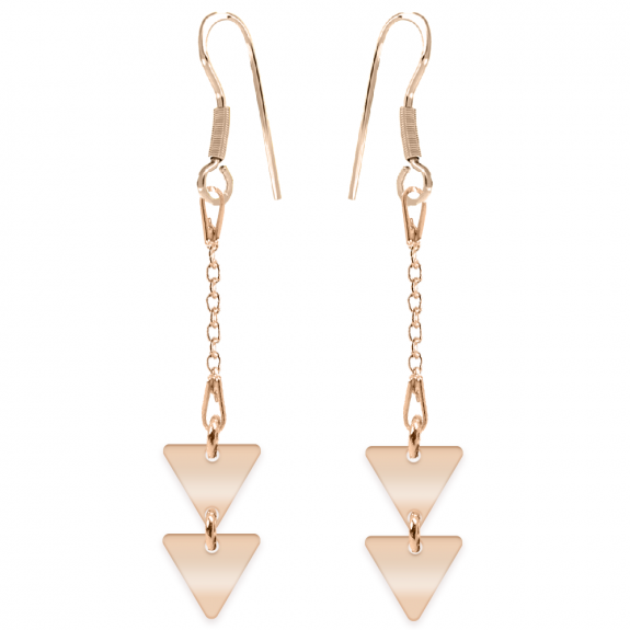 Triangle - Cercei personalizati doua triunghiuri cu tortita deschisa din argint 925 placat cu aur roz