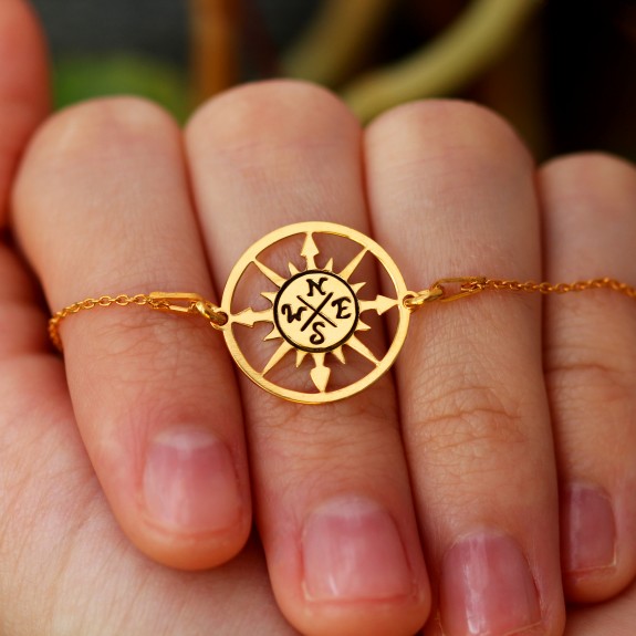 Trip - Bratara personalizata busola din argint 925 placat cu aur galben 24K Trip - Bratara personalizata busola din argint 925 placat cu aur galben 24K