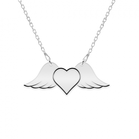 Wings - Colier personalizat cu aripi si inimioara din argint 925