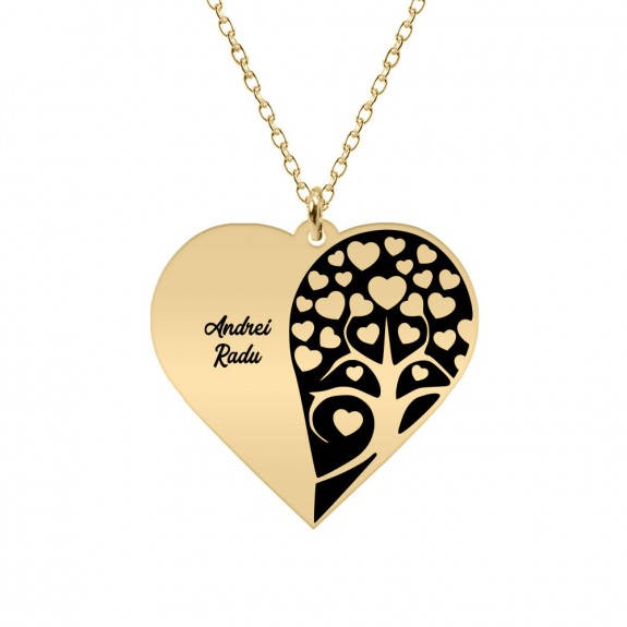 Yara - Colier personalizat inima si copacul iubirii cu nume sau mesaj din argint 925 placat cu aur galben 24K Yara - Colier personalizat inima si copacul iubirii cu nume sau mesaj din argint 925 placat cu aur galben 24K