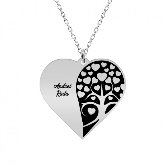 Yara - Colier personalizat inima si copacul iubirii cu nume sau mesaj din argint 925 Yara - Colier personalizat inima si copacul iubirii cu nume sau mesaj din argint 925
