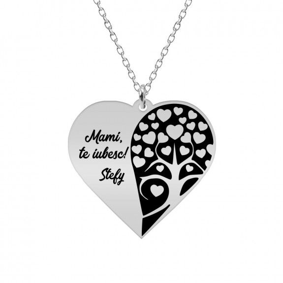 Yara - Colier personalizat inima si copacul iubirii cu nume sau mesaj din argint 925 Yara - Colier personalizat inima si copacul iubirii cu nume sau mesaj din argint 925