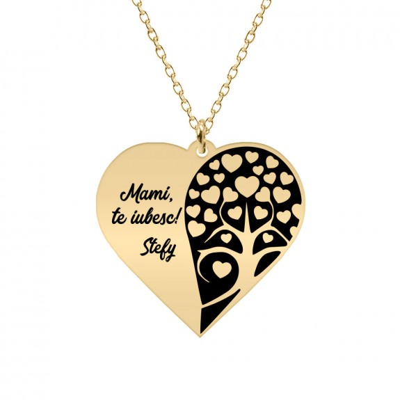 Yara - Colier personalizat inima si copacul iubirii cu nume sau mesaj din argint 925 placat cu aur galben 24K Yara - Colier personalizat inima si copacul iubirii cu nume sau mesaj din argint 925 placat cu aur galben 24K
