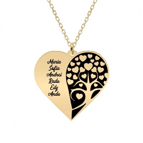 Yara - Colier personalizat inima si copacul iubirii cu nume sau mesaj din argint 925 placat cu aur galben 24K Yara - Colier personalizat inima si copacul iubirii cu nume sau mesaj din argint 925 placat cu aur galben 24K