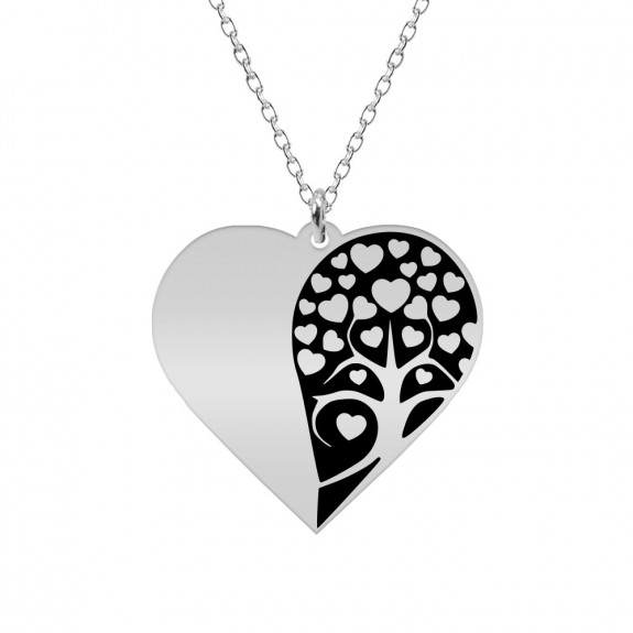 Yara - Colier personalizat inima si copacul iubirii cu nume sau mesaj din argint 925 Yara - Colier personalizat inima si copacul iubirii cu nume sau mesaj din argint 925