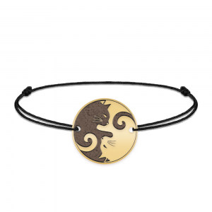 Yin&Yang - Bratara personalizata snur cu doua pisici din argint 925 placat cu aur galben 24K
