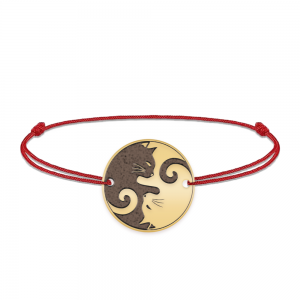 Yin&Yang - Bratara personalizata snur cu doua pisici din argint 925 placat cu aur galben 24K