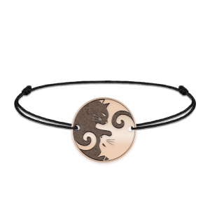 Yin&Yang - Bratara personalizata snur cu doua pisici din argint 925 placat cu aur roz