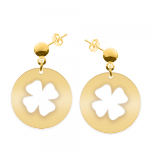 Yonka - Cercei personalizati din argint 925 placat cu aur galben 24K cu tija si banut cu trifoi decupat Yonka - Cercei personalizati din argint 925 placat cu aur galben 24K cu tija si banut cu trifoi decupat