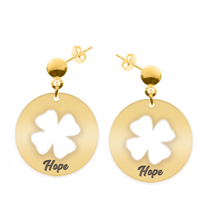 Yonka - Cercei personalizati din argint 925 placat cu aur galben 24K cu tija si banut cu trifoi decupat Yonka - Cercei personalizati din argint 925 placat cu aur galben 24K cu tija si banut cu trifoi decupat