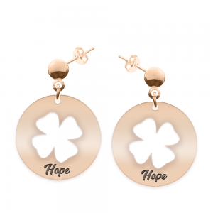 Yonka - Cercei personalizati din argint 925 placat cu aur roz cu tija si banut cu trifoi decupat Yonka - Cercei personalizati din argint 925 placat cu aur roz cu tija si banut cu trifoi decupat