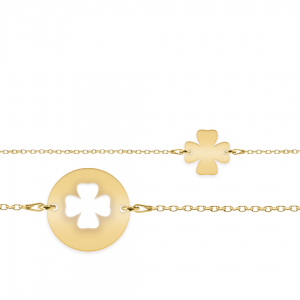 Yonka - Set bratari personalizate cu trifoi din argint 925 placat cu aur galben 24K