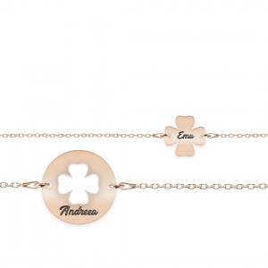 Yonka - Set bratari personalizate cu trifoi din argint 925 placat cu aur roz