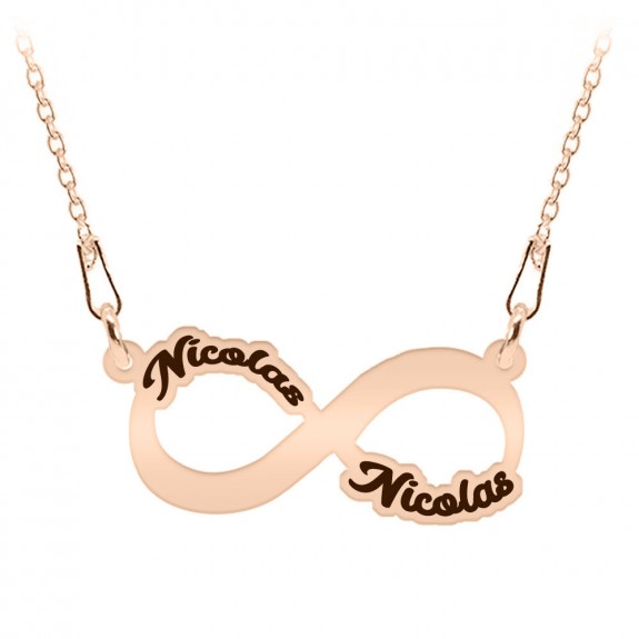 Zafira - Colier personalizat infinit si doua nume nume din argint 925 placat cu aur roz