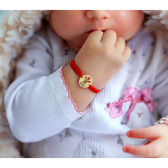 Angel - Bratara personalizata snur impletit banut cu ingeras si nume gravat din argint 925 placat cu aur galben 24K