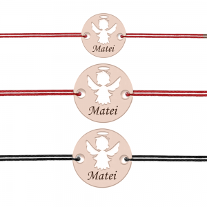 Angel - Cadou botez pentru parinti si copil - Bratari personalizate snur banut cu ingeras si nume din argint 925 placat cu aur roz Angel - Cadou botez pentru parinti si copil - Bratari personalizate snur banut cu ingeras si nume din argint 925 placat cu aur roz