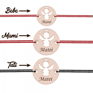 Angel - Cadou botez pentru parinti si copil - Bratari personalizate snur banut cu ingeras si nume din argint 925 placat cu aur roz Angel - Cadou botez pentru parinti si copil - Bratari personalizate snur banut cu ingeras si nume din argint 925 placat cu aur roz