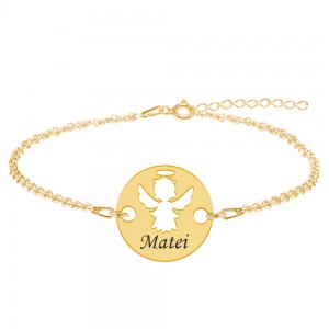 Angel - Bratara personalizata banut cu ingeras si nume gravat din argint 925 placat cu aur galben 24K Angel - Bratara personalizata banut cu ingeras si nume gravat din argint 925 placat cu aur galben 24K
