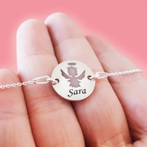 Angel - Bratara personalizata banut cu ingeras si nume gravat din argint 925