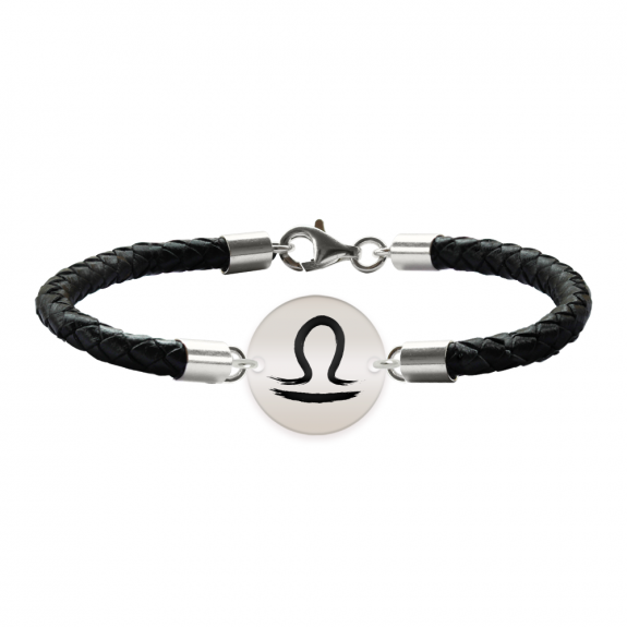 Bratara Premium din piele impletita si banut argint 925 personalizat cu zodia Balanta Bratara Premium din piele impletita si banut argint 925 personalizat cu zodia Balanta
