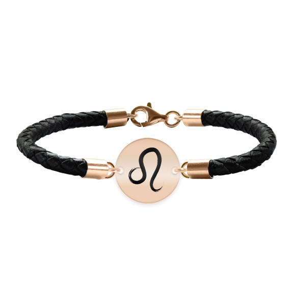Bratara Premium din piele impletita si banut argint 925 placat cu aur Roz personalizat cu zodiac - Leu Bratara Premium din piele impletita si banut argint 925 placat cu aur Roz personalizat cu zodiac - Leu