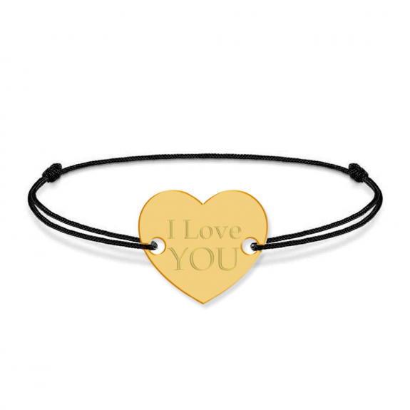 Bratara personalizata din snur negru cu talisman din argint 925 placat cu aur 24k, Inimioara, I Love You, BijuBOX, 15 + 3 cm, Cutiuta inclusa Bratara personalizata din snur negru cu talisman din argint 925 placat cu aur 24k, Inimioara, I Love You, BijuBOX, 15 + 3 cm, Cutiuta inclusa