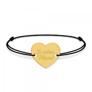 Bratara personalizata din snur negru cu talisman din argint 925 placat cu aur 24k, Inimioara, Te iubim mami, BijuBOX, 15 + 3 cm, Cutiuta inclusa
