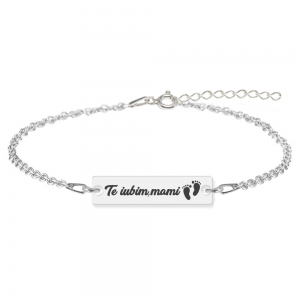 Bratara personalizata din argint 925, Placuta, Te iubim Mami, BijuBOX, 15 + 3 cm, Cutiuta inclusa