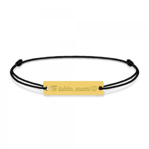 Bratara personalizata din snur negru cu talisman din argint 925 placat cu aur 24k, Placuta, Te iubim mami, BijuBOX, 15 + 3 cm, Cutiuta inclusa