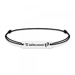 Bratara personalizata din snur negru cu talisman din argint 925, Placuta, Te iubim mami, BijuBOX, 15 + 3 cm, Cutiuta inclusa