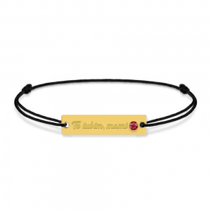 Bratara personalizata din snur negru cu talisman din argint 925 placat cu aur 24k si Cristale , Te iubim mami, BijuBOX, 15 + 3 cm, Cutiuta inclusa