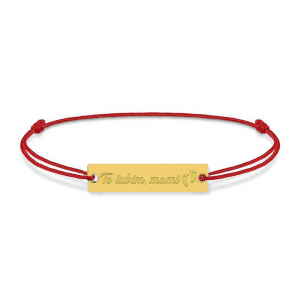 Bratara personalizata din snur rosu cu talisman din argint 925 placat cu aur 24k, Te iubim mami, BijuBOX, 15 + 3 cm, Cutiuta inclusa