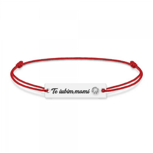 Bratara personalizata din snur rosu cu talisman din argint 925 si Cristale , Te iubim mami, BijuBOX, 15 + 3 cm, Cutiuta inclusa