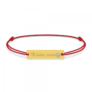 Bratara personalizata din snur rosu cu talisman din argint 925 placat cu aur 24k si Cristale , Te iubim mami, BijuBOX, 15 + 3 cm, Cutiuta inclusa