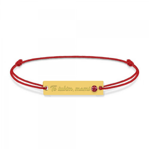 Bratara personalizata din snur rosu cu talisman din argint 925 placat cu aur 24k si Cristale , Te iubim mami, BijuBOX, 15 + 3 cm, Cutiuta inclusa