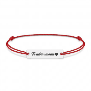 Bratara personalizata din snur rosu cu talisman din argint 925, Te iubim mami, BijuBOX, 15 + 3 cm, Cutiuta inclusa