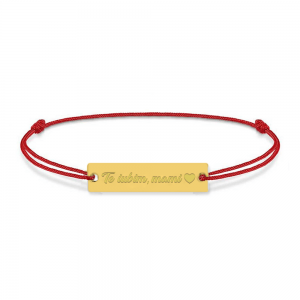 Bratara personalizata din snur rosu cu talisman din argint 925 placat cu aur 24k, Te iubim mami, BijuBOX, 15 + 3 cm, Cutiuta inclusa